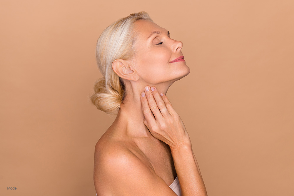 Profile of a mature woman with blonde hair